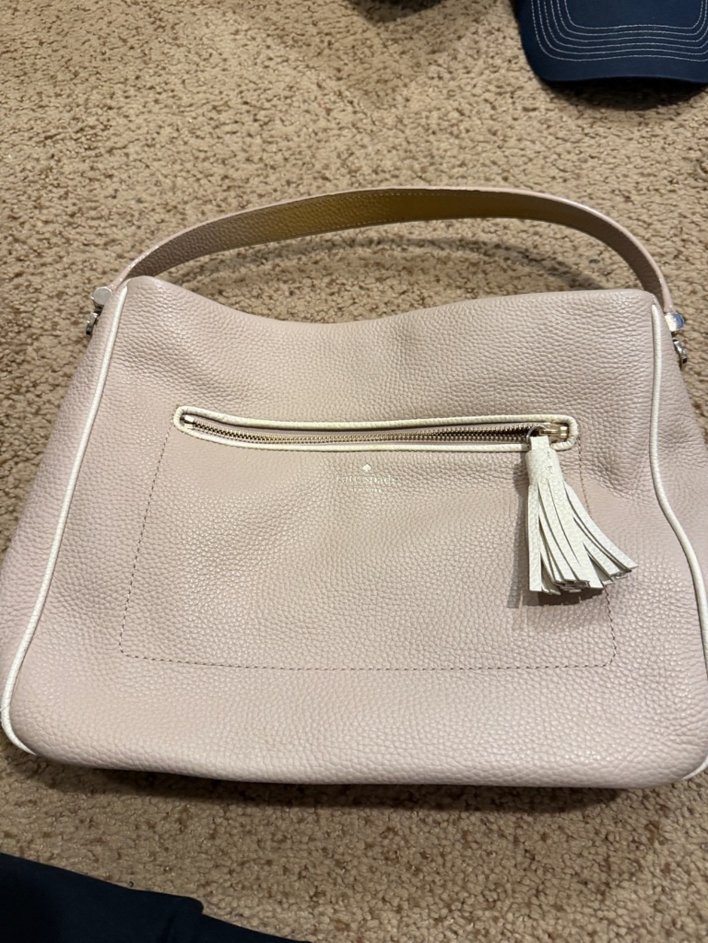 kate spade tan pebble Leather Shoulder Bag with Tassel Zip